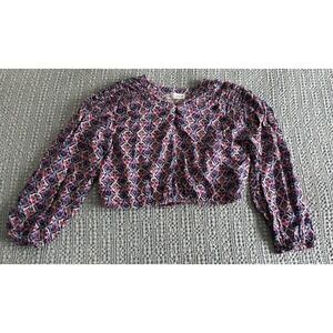 Zara Floral Print Crop Top Smocked Blouse Long Sleeve Girls‎ Size 11-12